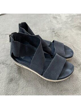 Eileen Fisher Navy Blue Suede Sandals Shoes Women's 7.5 Leather